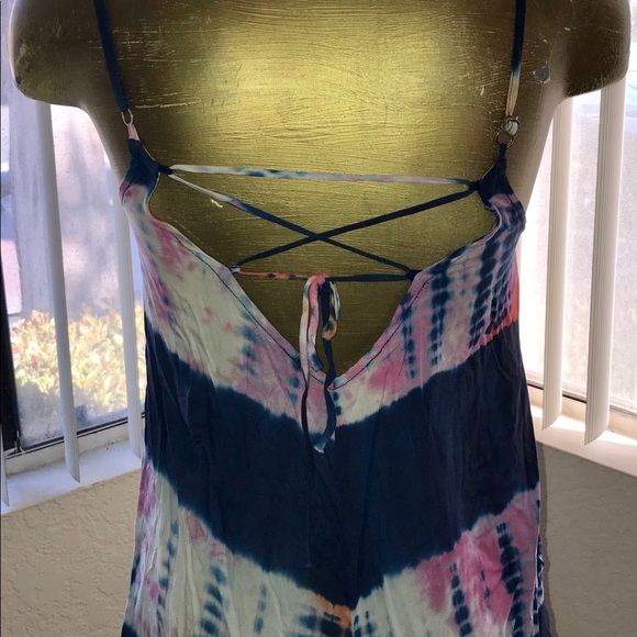 SALE! Cute TIE-DYED Ruffled Leg Silk Shorts ROMPER S - Picture 3 of 4